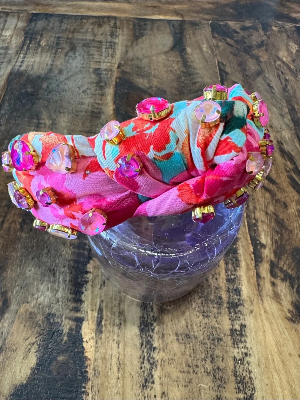 Brianna Cannon + Buddy Love Pink Floral Jewel Headband with Multicolor Accents